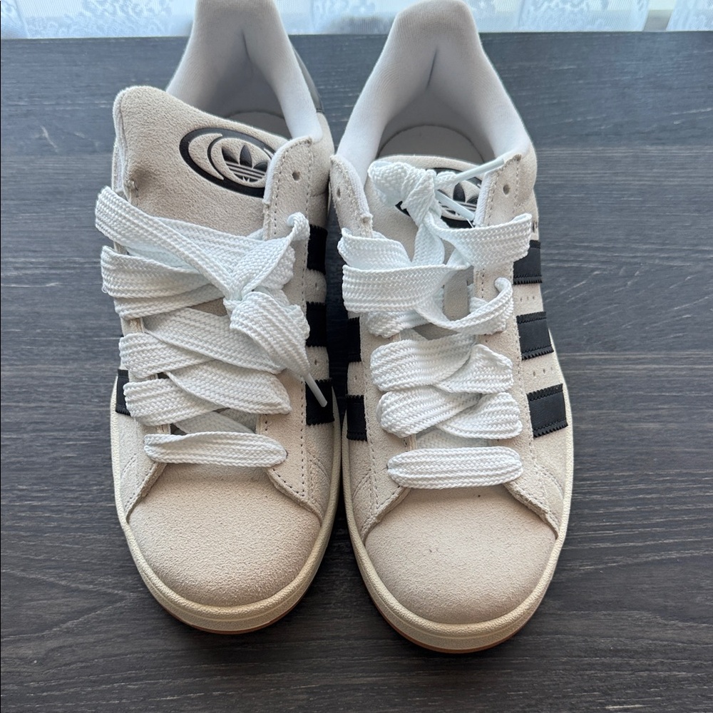 Adidas Cream and Black Striped Sneakers